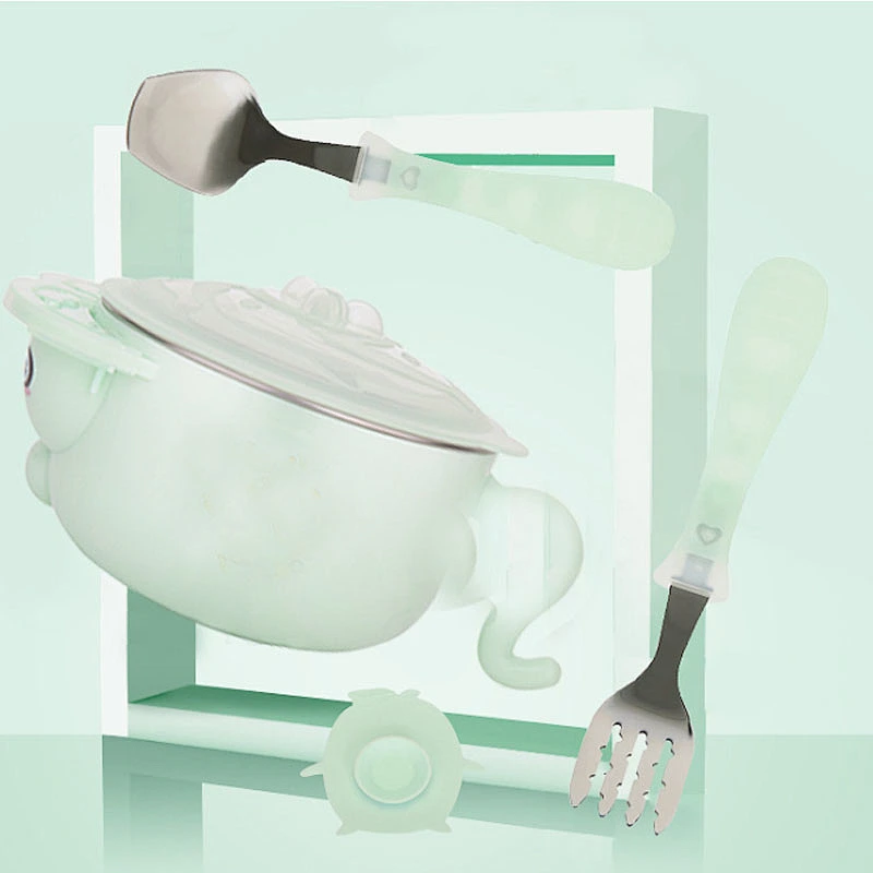 304 stainless steel Food grade silicone  suction cup bowl for baby