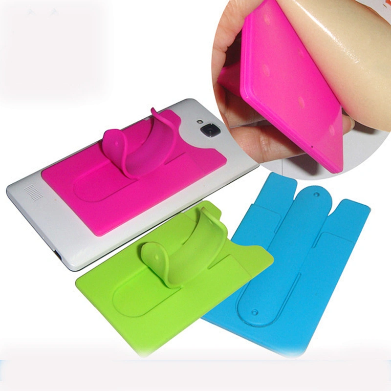 Colorful  Silicone Stick Backed Credit Card  Stand Slot Phone Holder Cradle Bracket Holder Sticker Back Wallet for Smart Mobile