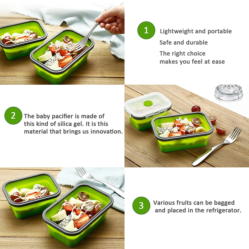 2020 Leak-proof large capacity foldable practical silicone folding lunch box for children for feeding
