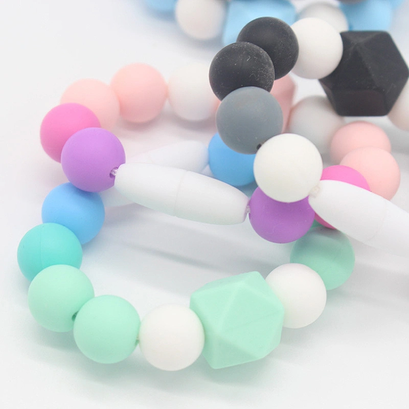 BPA Free Food Grade diy Soft Silicone Beads Bracelet Safe Teething Ring Baby Teethers Toy silicone ball bracelet logo