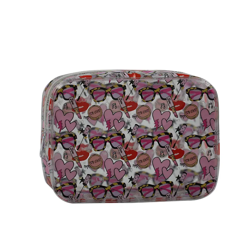 Custom fashion transparent pvc square cartoon easy to carry multi-function bag