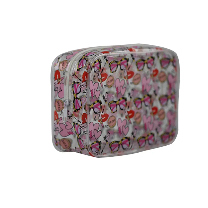 Custom fashion transparent pvc square cartoon easy to carry multi-function bag