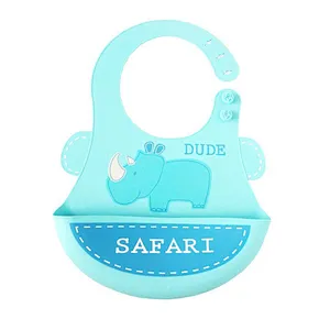 Hot Selling custom  silicone baby feeding soft bib with pocket