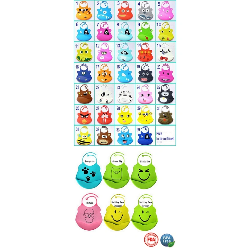 Wholesale Customized Animal waterproof FDA Soft Kids Silicone Baby Bib, Feeding Baby Bibs with pocket