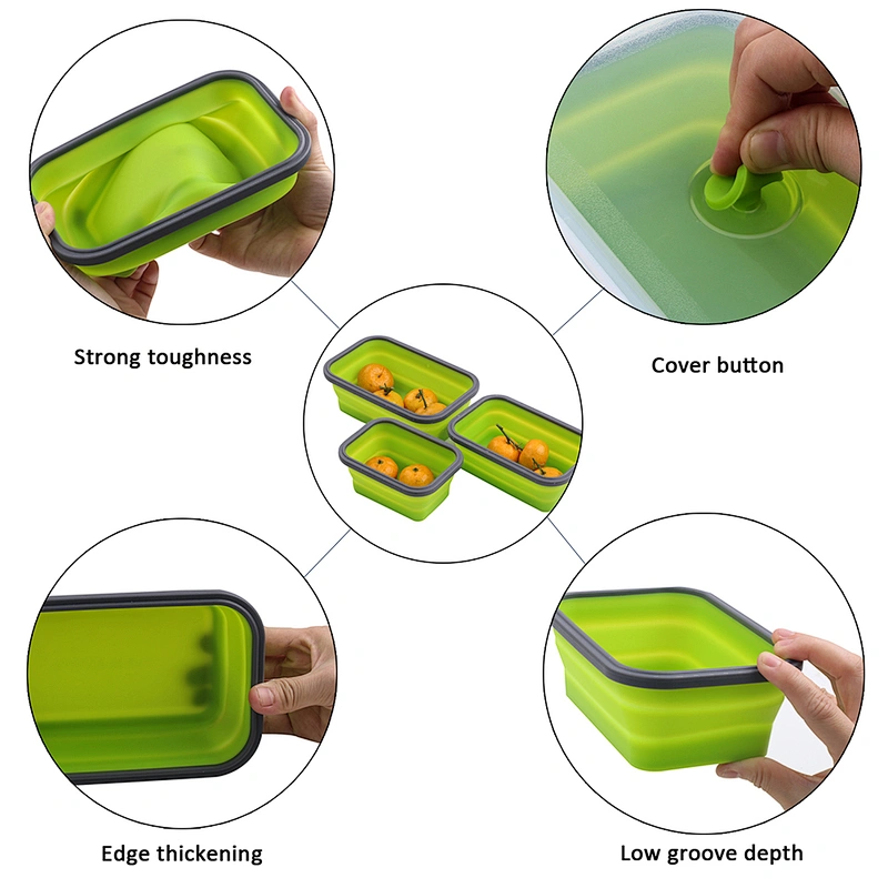 2020 Leak-proof large capacity foldable practical silicone folding lunch box for children for feeding