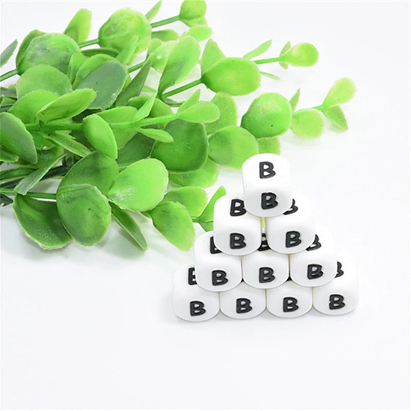 Amazon top sellers BPA free safe soft 12MM silicone English alphabet beads DIY pacifier anti-drop chain accessories