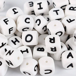 Amazon top sellers BPA free safe soft 12MM silicone English alphabet beads DIY pacifier anti-drop chain accessories