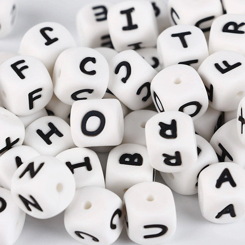 Amazon top sellers BPA free safe soft 12MM silicone English alphabet beads DIY pacifier anti-drop chain accessories