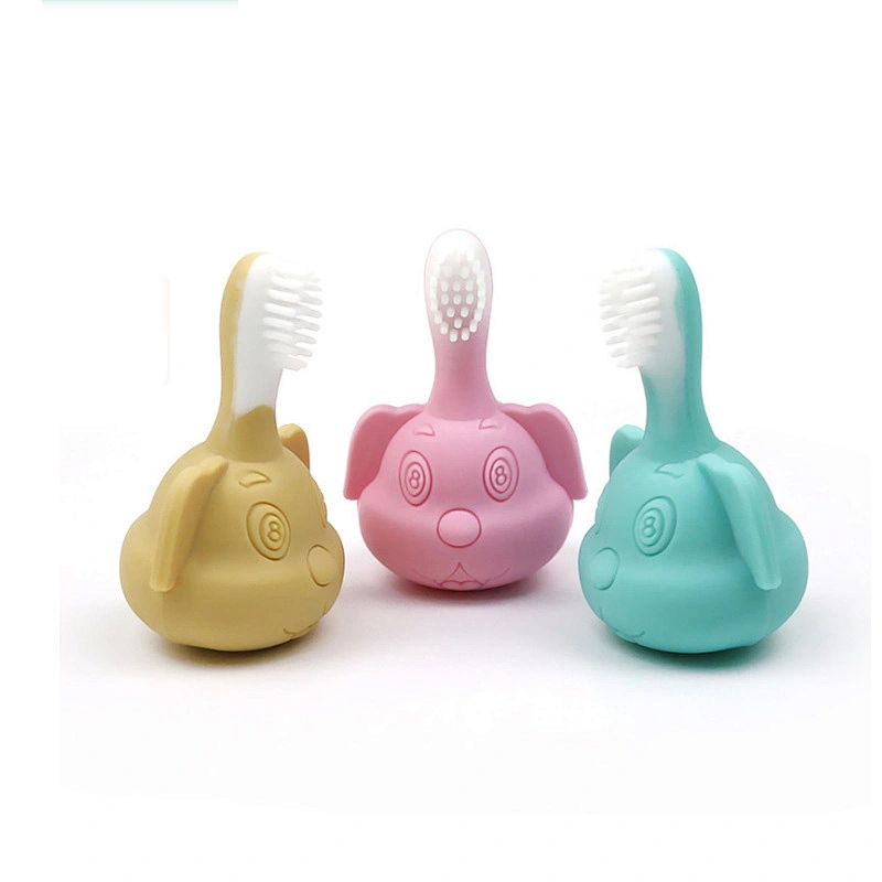 cute cartoon design Food grade baby soft silicone training Infant Teething Dental Health Toothbrush Baby For Training Teether