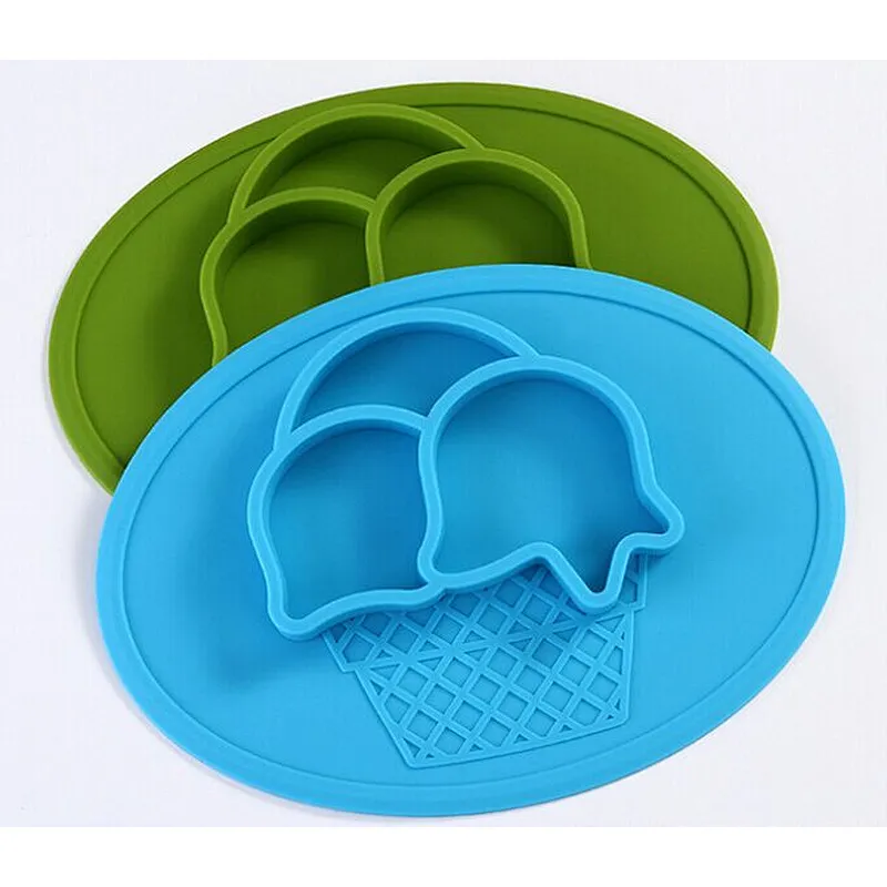 2020 Ice Cream Food Grade Silicone Baby Plate; suction baby plate