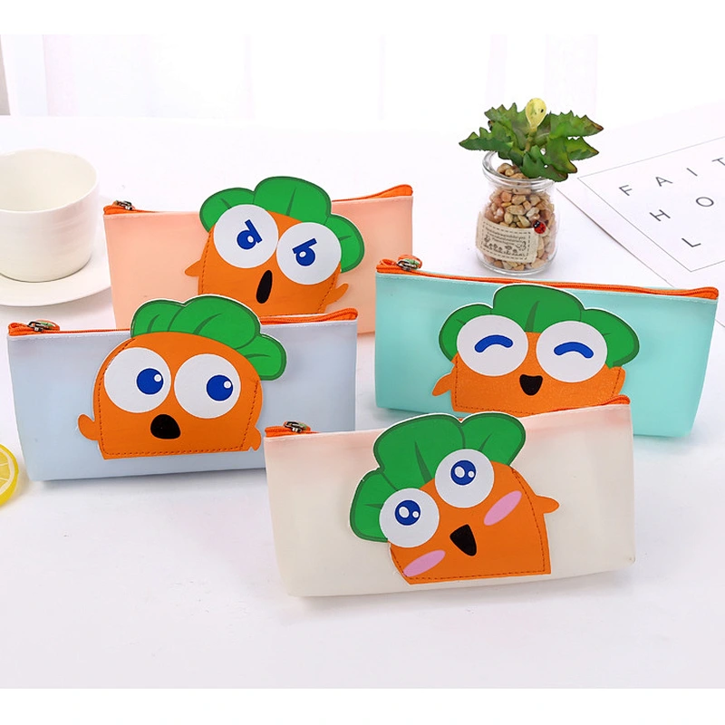 Amazon top sellers eco friendly large capacity cute carrot pattern silicone  pen bag for school or daily use