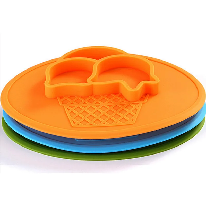 2020 Ice Cream Food Grade Silicone Baby Plate; suction baby plate