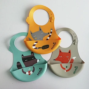 High quality 3d bpa free silicone disposable animal baby bib with catcher