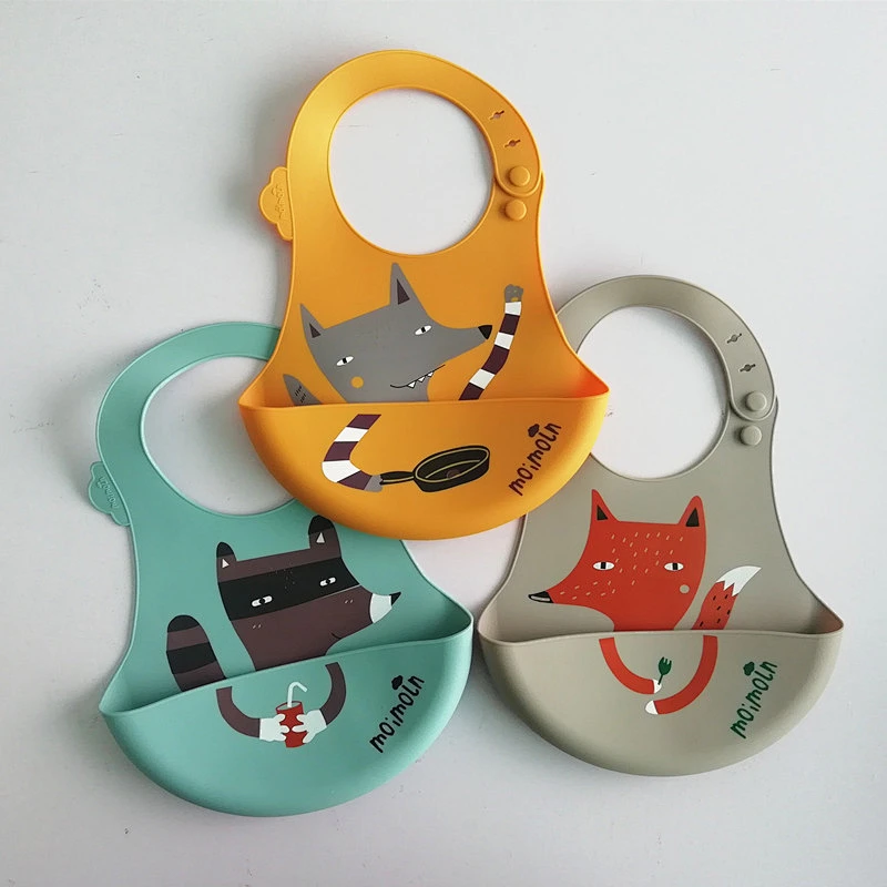 High quality 3d bpa free silicone disposable animal baby bib with catcher