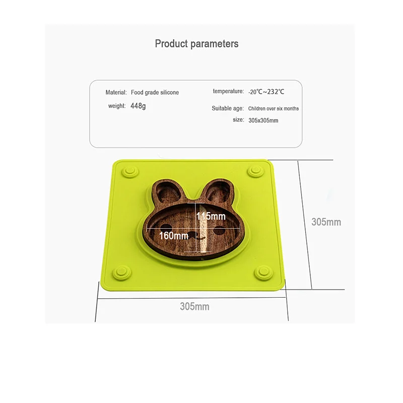 2020 Amazon top sellers integrated non-slip detachable easy to clean wood silicone platter plate for for baby for feeding