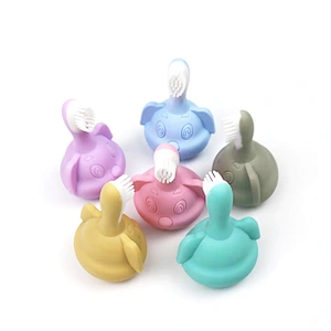 cute cartoon design Food grade baby soft silicone training Infant Teething Dental Health Toothbrush Baby For Training Teether