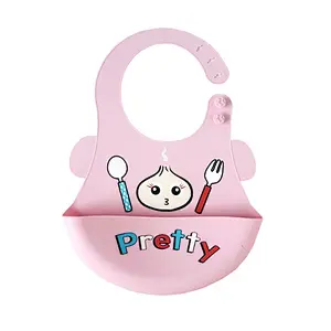 Hot Selling custom  silicone baby feeding soft bib with pocket