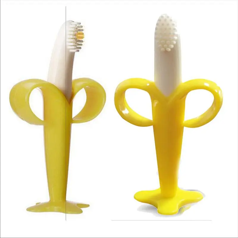 Banana Infant Training Toothbrush Yellow Silicone Baby Teether