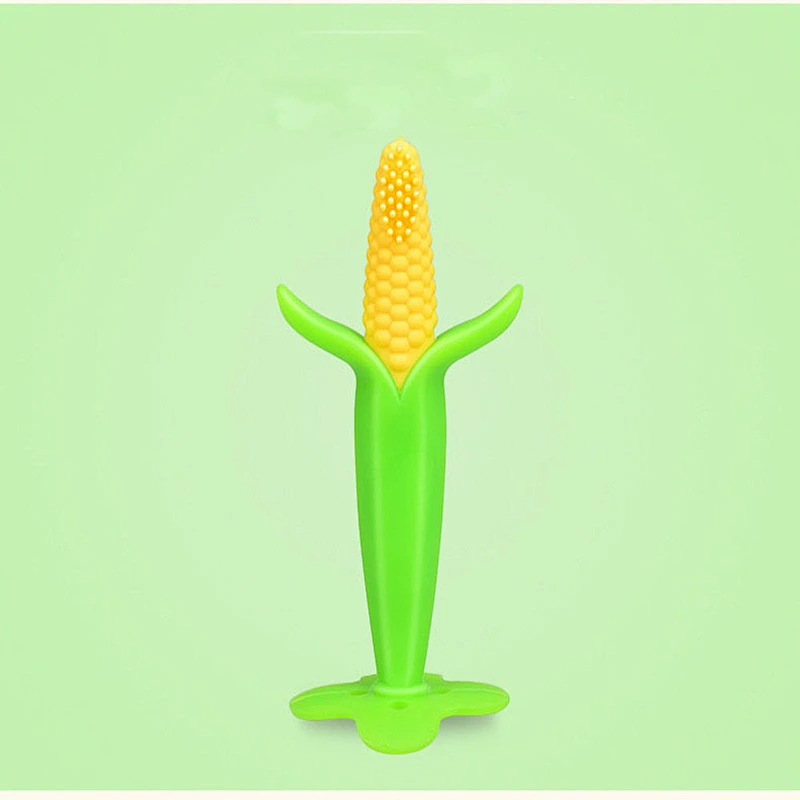 Amazon top sellers BPA free safe soft train brain corn and banana pattern food-grade sillicione teether for baby for feeding