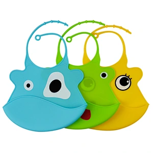 Hot Customized Waterproof Silicone pink Waterproof Super Soft Silicone  baby feeding bib(Red/Lime Green)