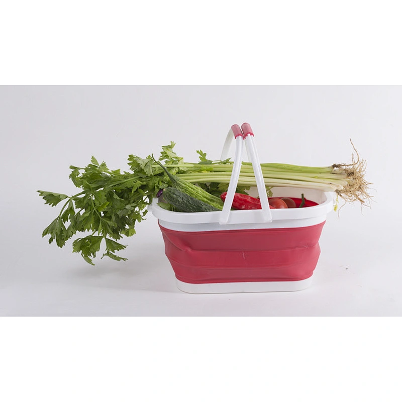 Soft Plastic Silicone Collapsible Shopping Basket  With Handle