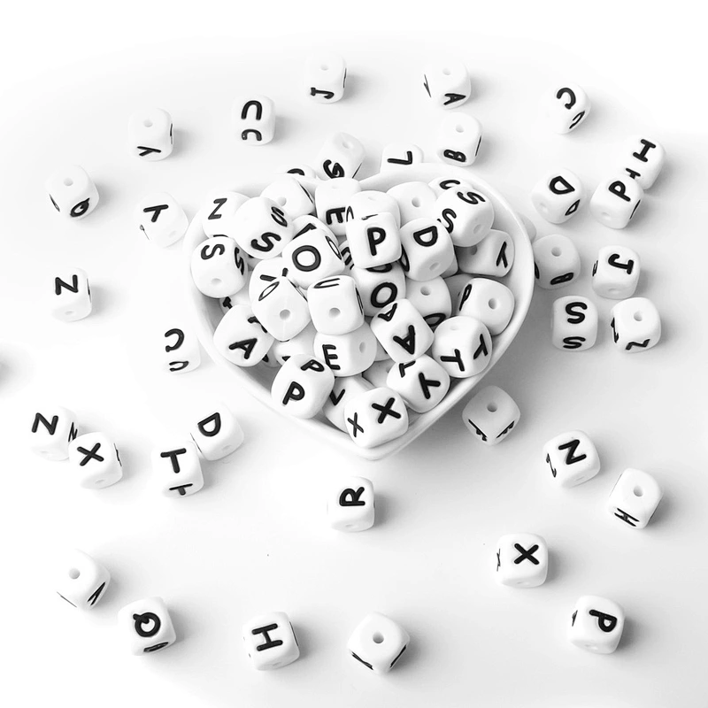 Amazon top sellers BPA free safe soft 12MM silicone English alphabet beads DIY pacifier anti-drop chain accessories