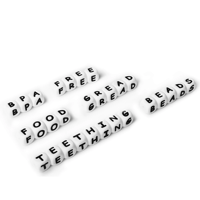 Amazon top sellers BPA free safe soft 12MM silicone English alphabet beads DIY pacifier anti-drop chain accessories