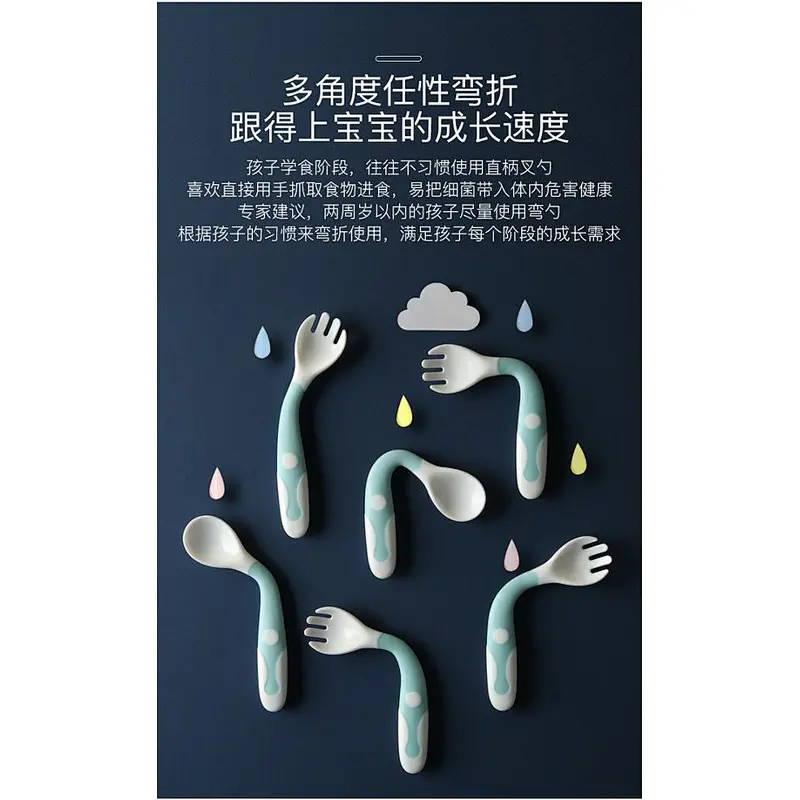 BPA FREE Funny cute safe soft easy to clean food-grade  spoon and fork for Baby for feeding
