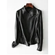 Hot selling  wholesale custom ladies short motorbike black leather jacket for women sheepskin spring leather jacket women