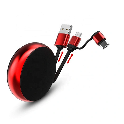 Micro+Type-C Data Cable  2-in-1 Mini USB 2.0 Fast Charging and Data Sync Retractable Cable