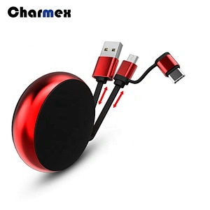 Micro+Type-C Data Cable  2-in-1 Mini USB 2.0 Fast Charging and Data Sync Retractable Cable