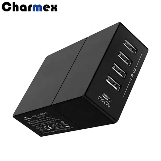 Charmex Factory Direct Sales 52W 5 USB Desktop Charger PD Series USB C Charger