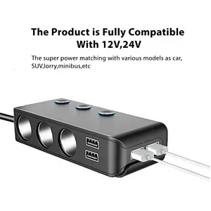 Charmex 4 USB Car Charger 1 To 3 Cigarette Lighter Splitter DC12V/24V Adapter With Switch LED Display
