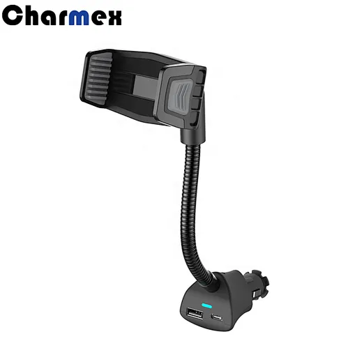Charmex Magnetic Dual USB Port Car Charger With Gooseneck Phone Holder