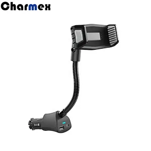 Charmex Magnetic Dual USB Port Car Charger With Gooseneck Phone Holder