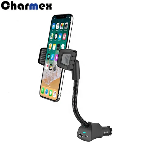 Charmex Magnetic Dual USB Port Car Charger With Gooseneck Phone Holder