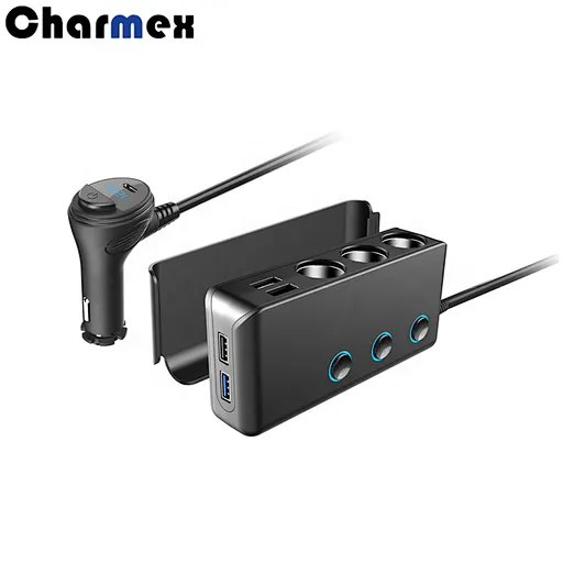 Charmex 4 USB Car Charger 1 To 3 Cigarette Lighter Splitter DC12V/24V Adapter With Switch LED Display
