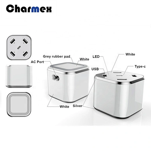 Charmex 48W Max Smart IC Charger QC 3.0+ 3USB + Type C 5-port travel charging station