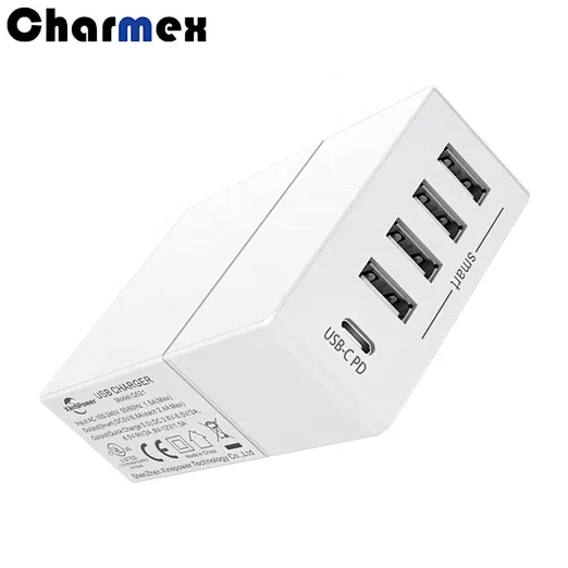Charmex Factory Direct Sales 52W 5 USB Desktop Charger PD Series USB C Charger