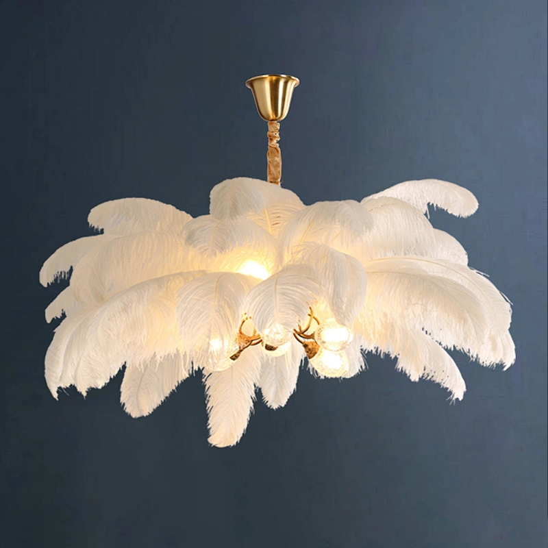 Modern interior lighting luxury creative living room LED art feather large copper chandelier