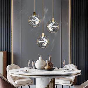 Modern creative personality pendant copper lamp lighting Nordic bedside ledsquare crystal chandelier
