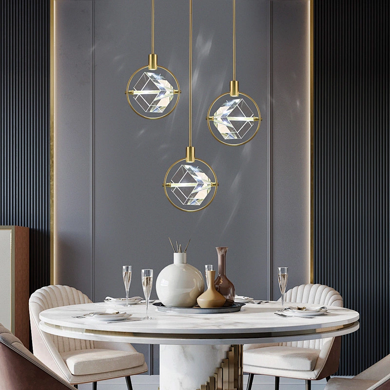 Modern creative personality pendant copper lamp lighting Nordic bedside ledsquare crystal chandelier