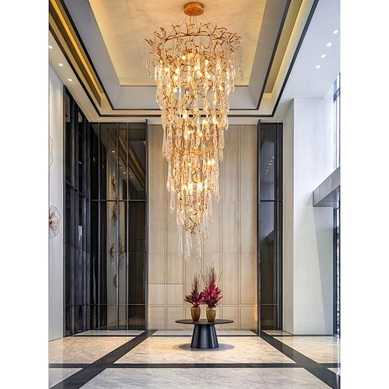 luxury Tri-tone light pendant lamps home decor ball crystal staircase chandeliers
