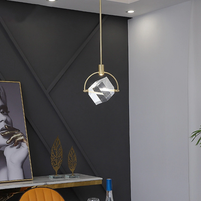 Modern creative personality pendant copper lamp lighting Nordic bedside ledsquare crystal chandelier