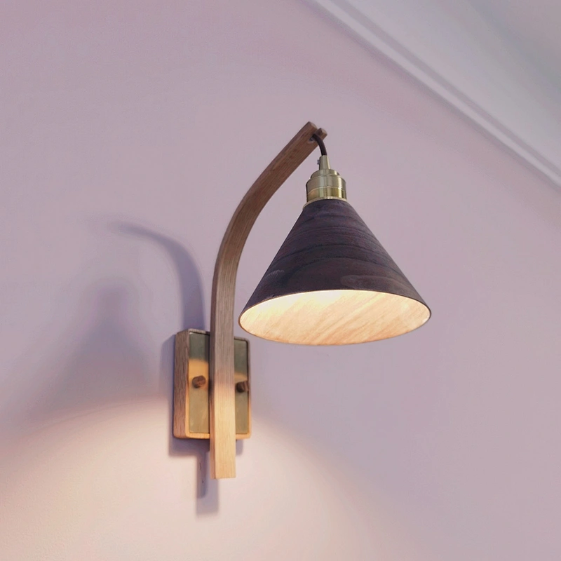 Nordic style retro red oak copper light luxury bedroom lamp bedroom plug-in bedside led wall lamp
