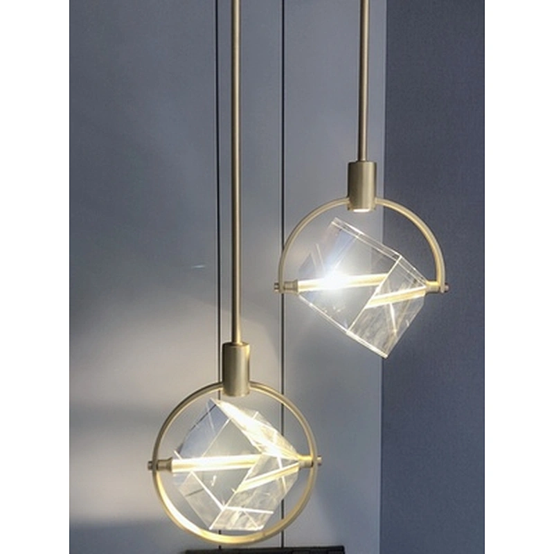 Modern creative personality pendant copper lamp lighting Nordic bedside ledsquare crystal chandelier
