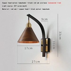 Nordic style retro red oak copper light luxury bedroom lamp bedroom plug-in bedside led wall lamp