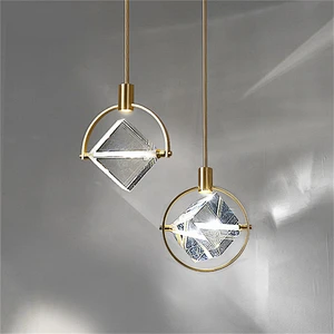 Modern creative personality pendant copper lamp lighting Nordic bedside ledsquare crystal chandelier
