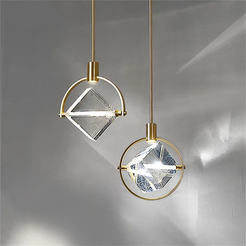 Modern creative personality pendant copper lamp lighting Nordic bedside ledsquare crystal chandelier
