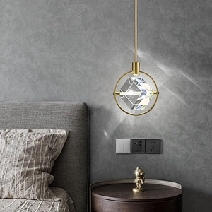 Modern creative personality pendant copper lamp lighting Nordic bedside ledsquare crystal chandelier